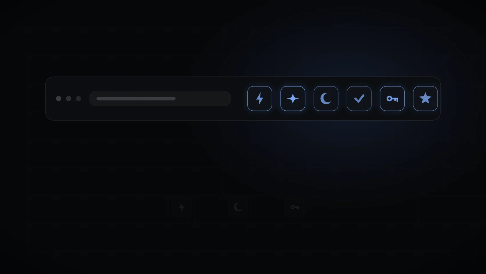 A dark browser toolbar with a row of small glowing extension icons