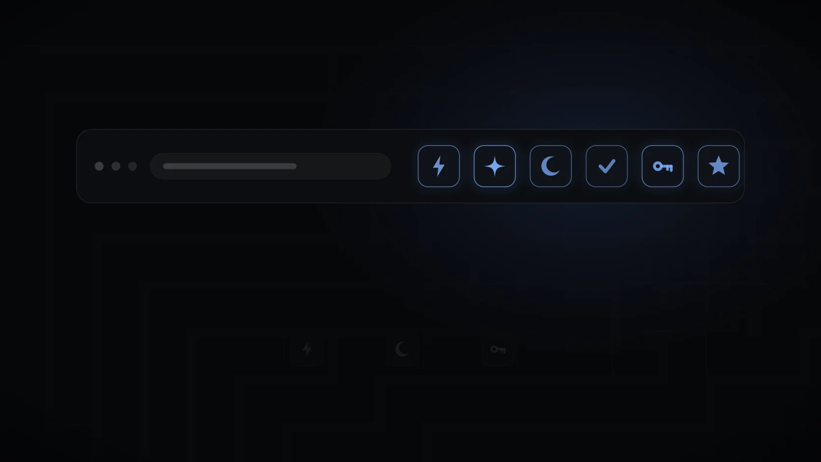 A dark browser toolbar with a row of small glowing extension icons