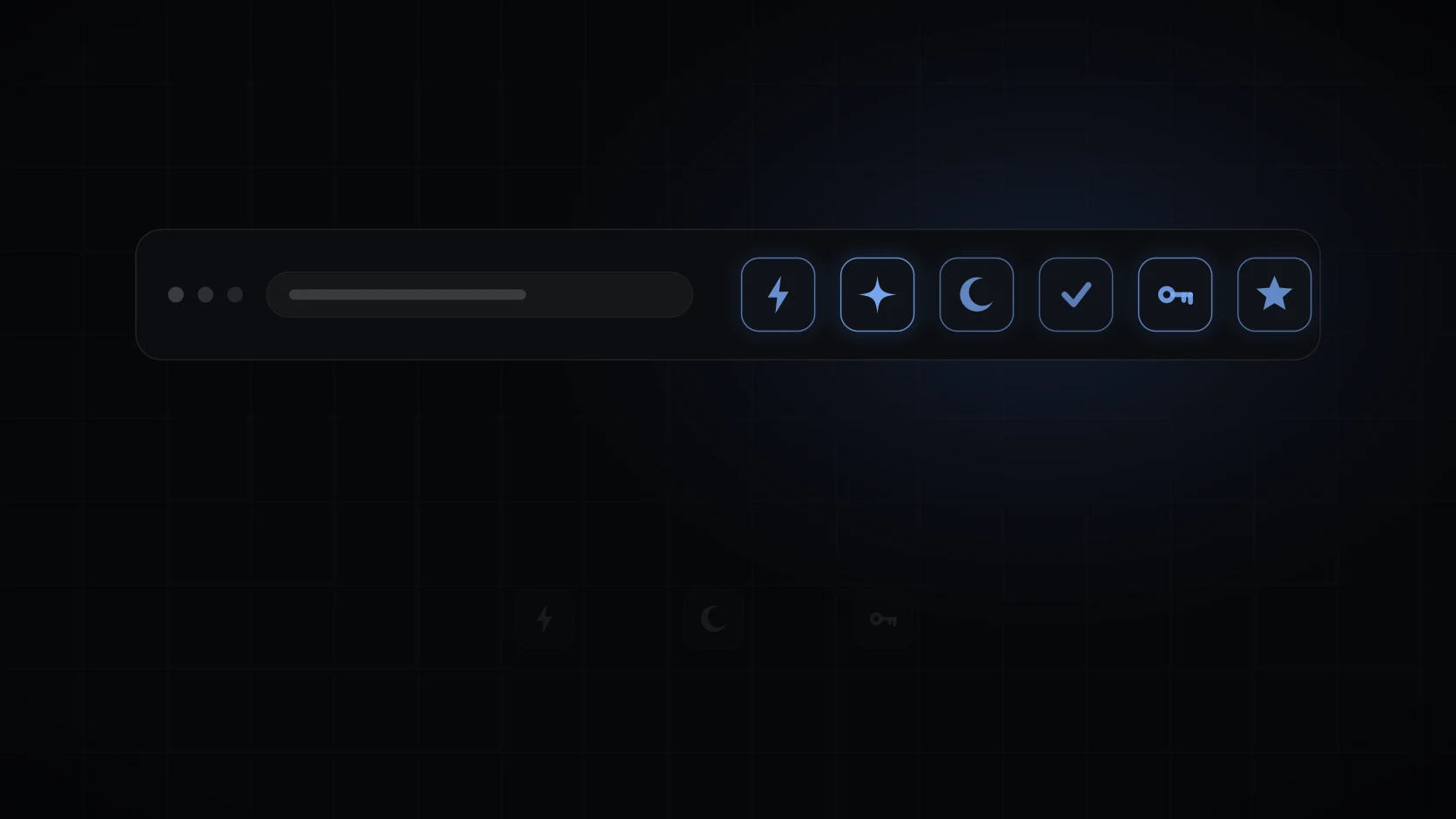 A dark browser toolbar with a row of small glowing extension icons