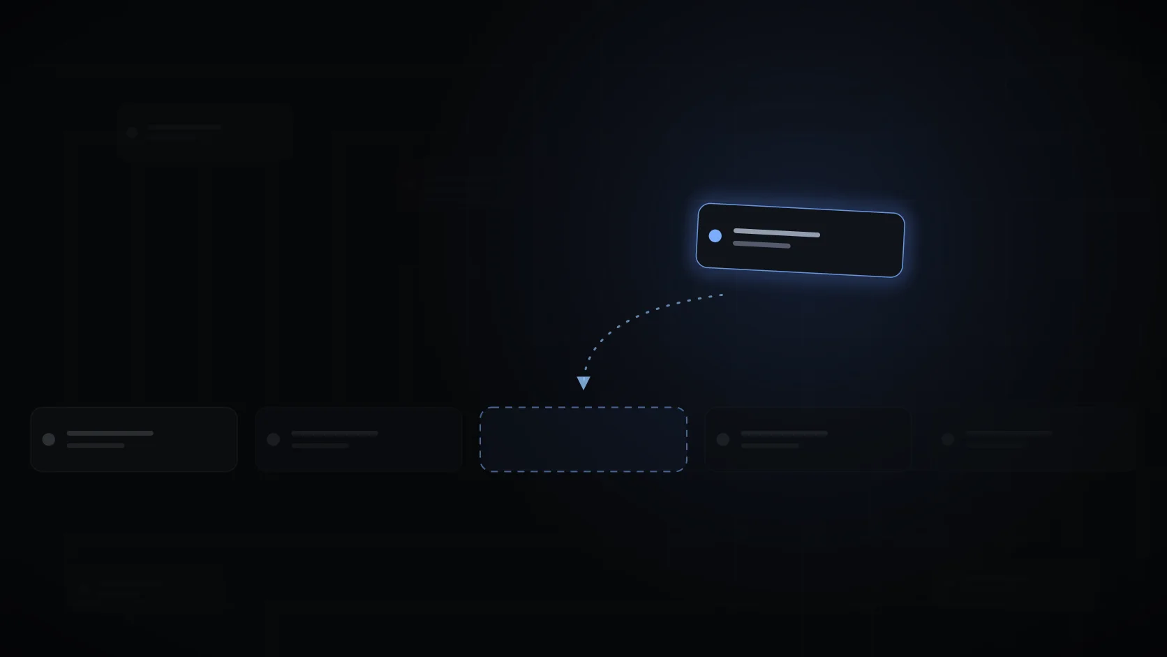 A glowing browser tab returning along a dotted path to an empty slot in a dark tab strip