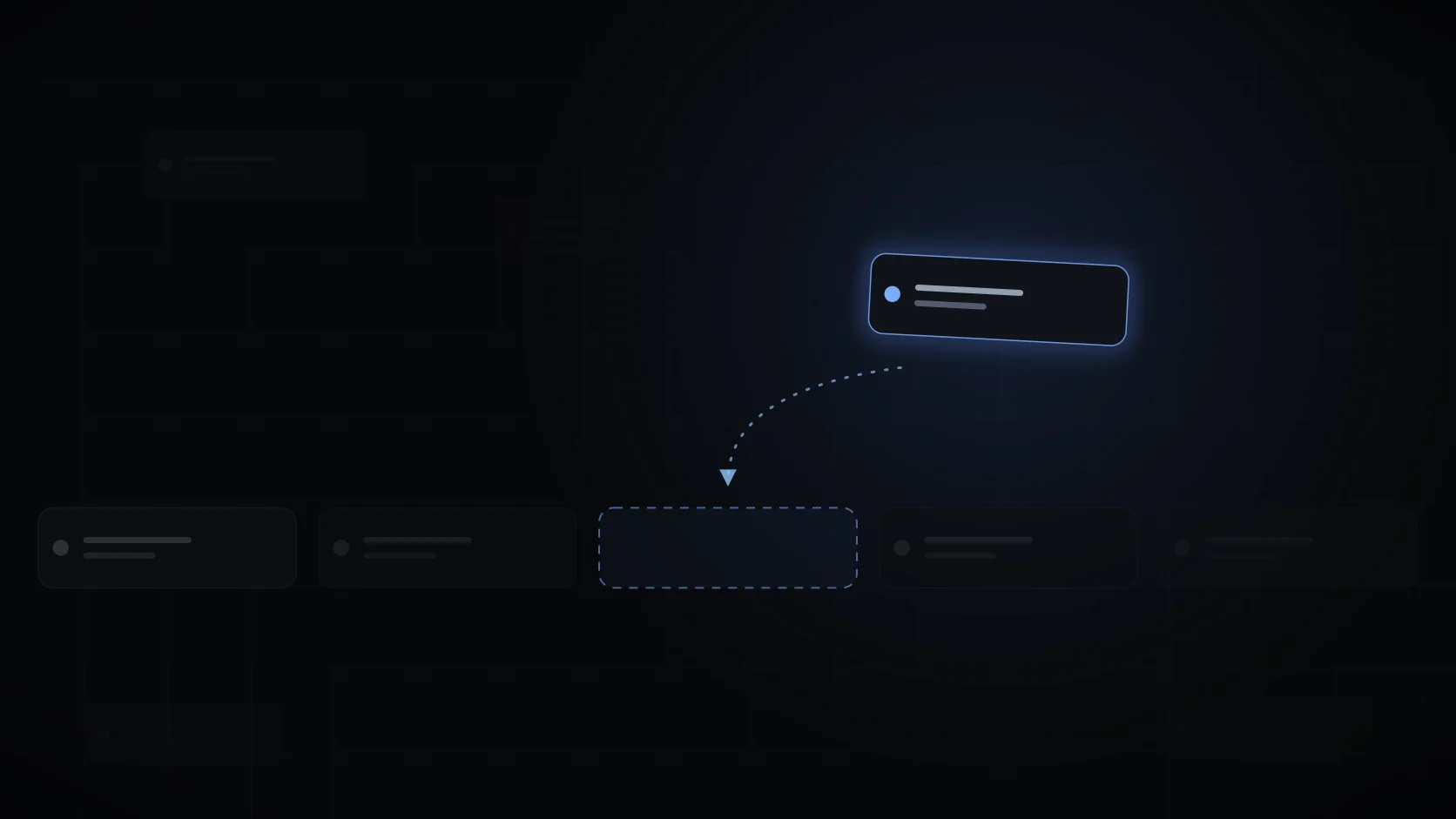 A glowing browser tab returning along a dotted path to an empty slot in a dark tab strip