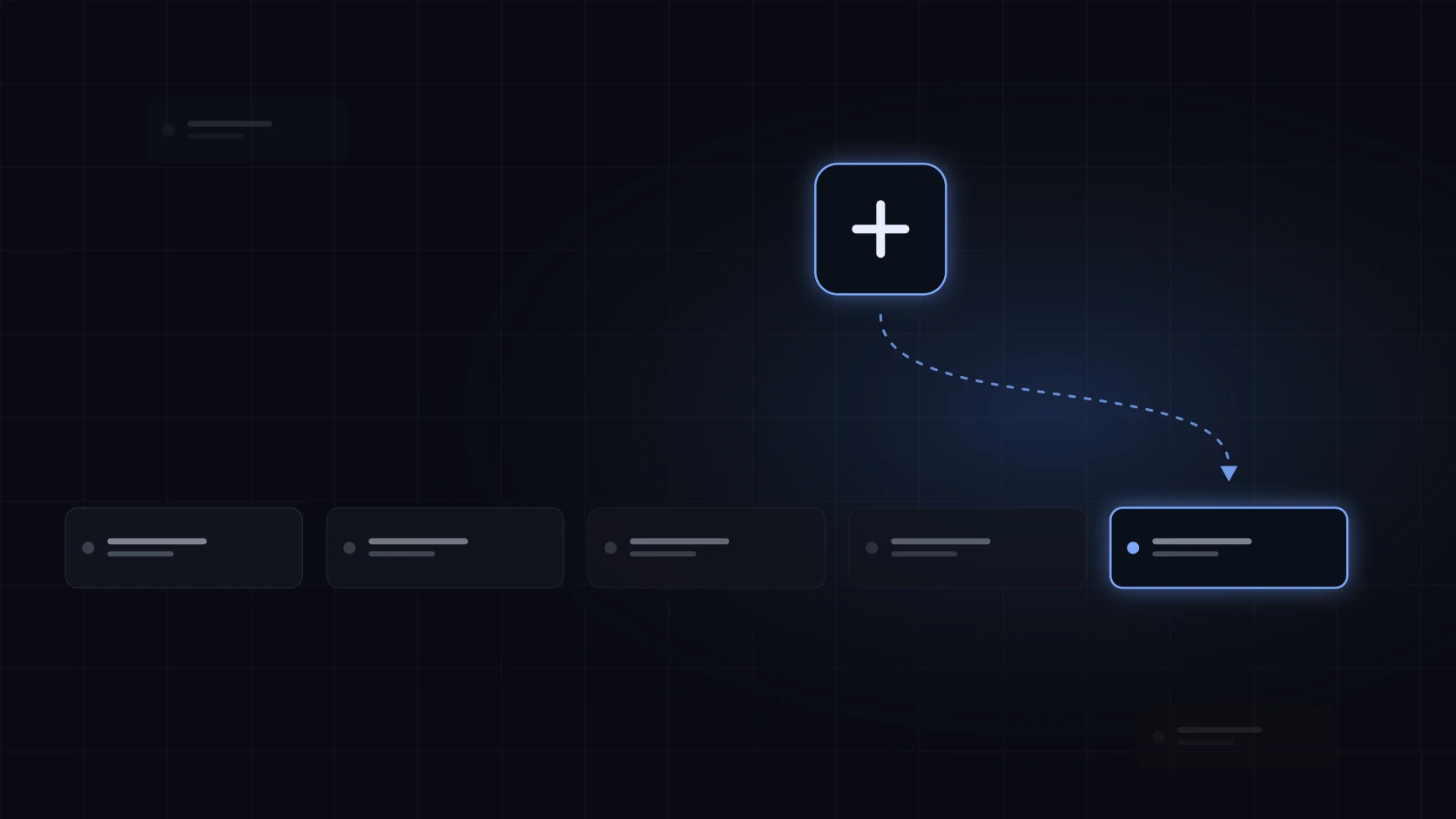 A glowing plus keycap adding a bright new tab to the end of a dark tab strip